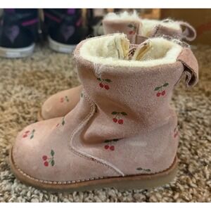 Konges Sloid Pink Pull On Cherry Pattern Fur Lined Boots Size 6